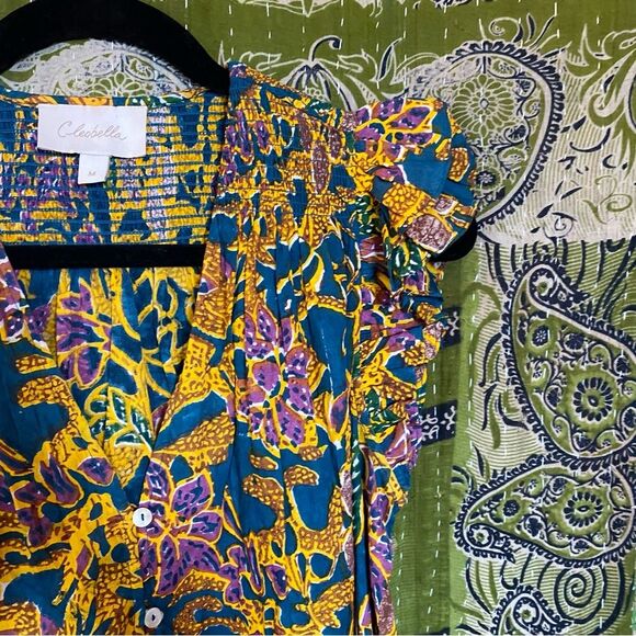 Cleobella Multicolored Chloe Indoblockprint Button Down Blouse Size Medium - Picture 6 of 14